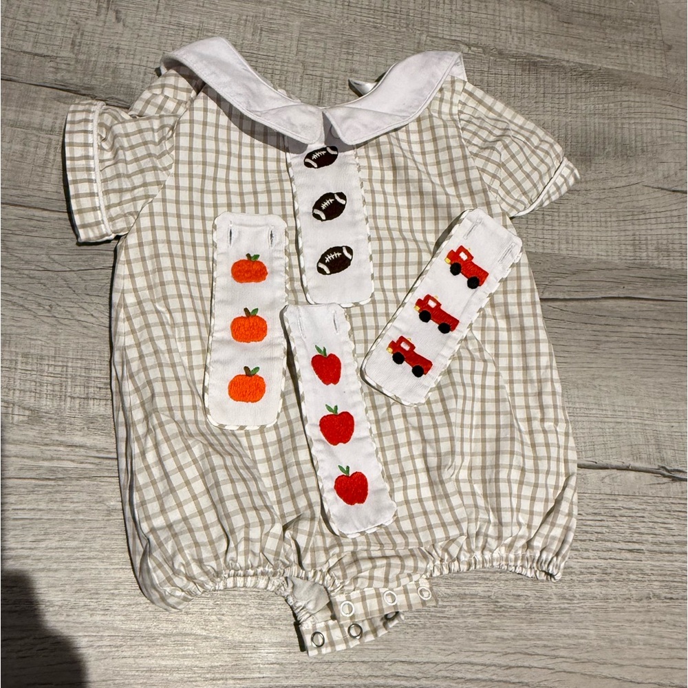 Plaid Baby Romper with Changeable Embroidered Designs Size 18m